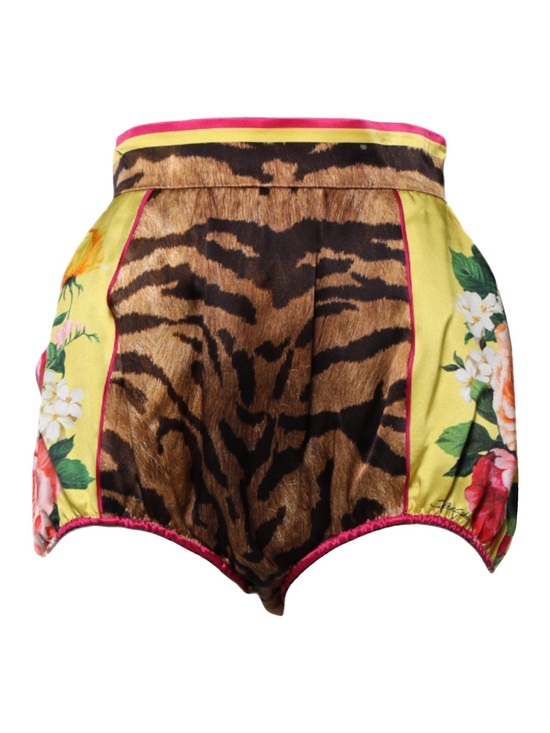 Dolce & Gabbana Pants - Dolce & Gabbana Yellow Floral & Tiger-Print High-Waist Shorts